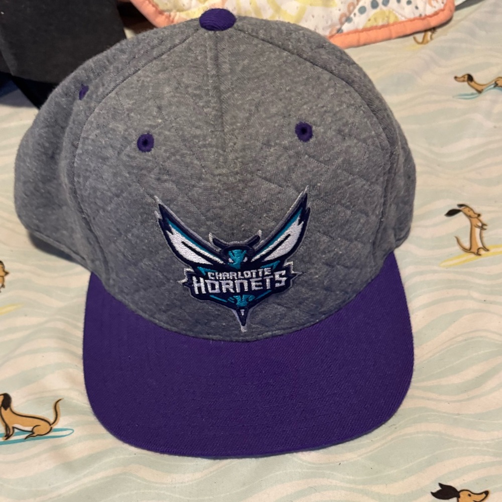 Mitchell & Ness Gray and Purple Charlotte Hornets Fitted Hat 7 3/4